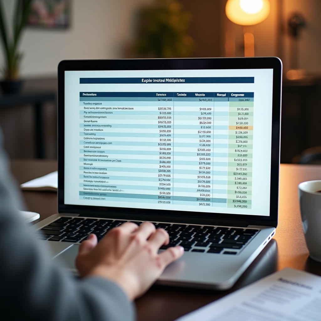 Laptop screen displaying a spreadsheet comparing bank installment plans with color-coded columns and formula cells visible